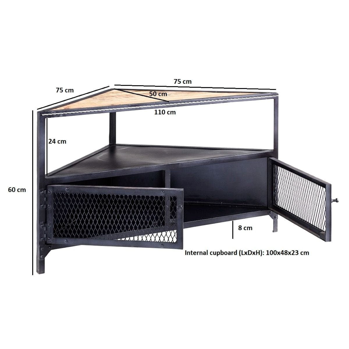 Belfast 110cm Industrial Metal & Wood Corner TV Media Unit