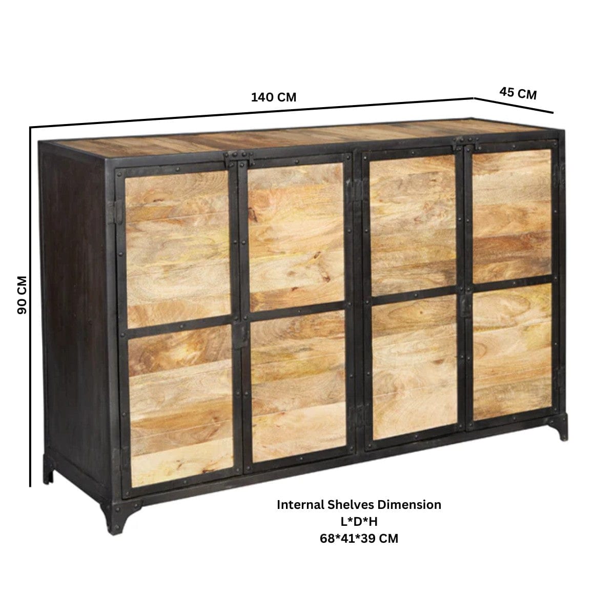 Belfast Wood & Metal Industrial 140cm Sideboard