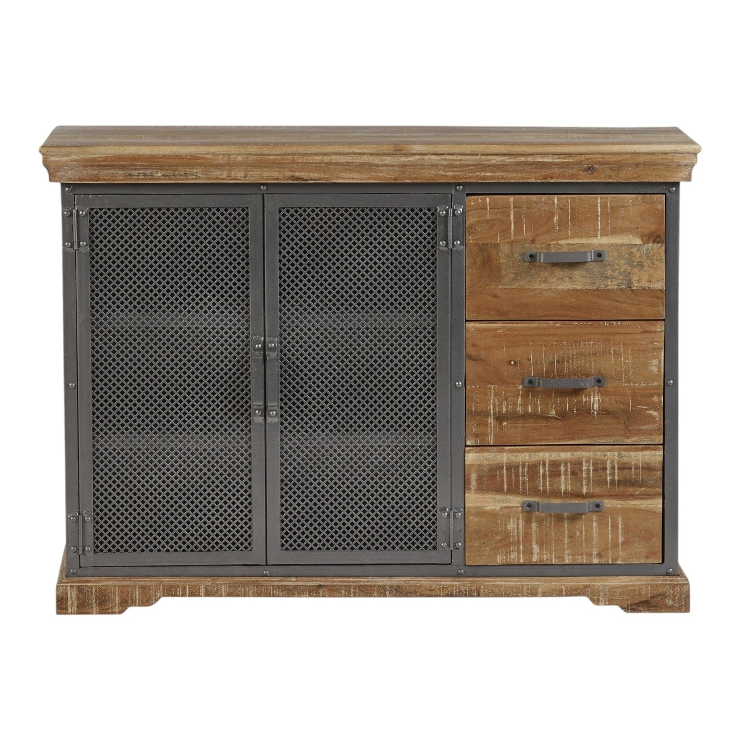 Cork Industrial Wood & Metal 3 Drawer 125cm Sideboard