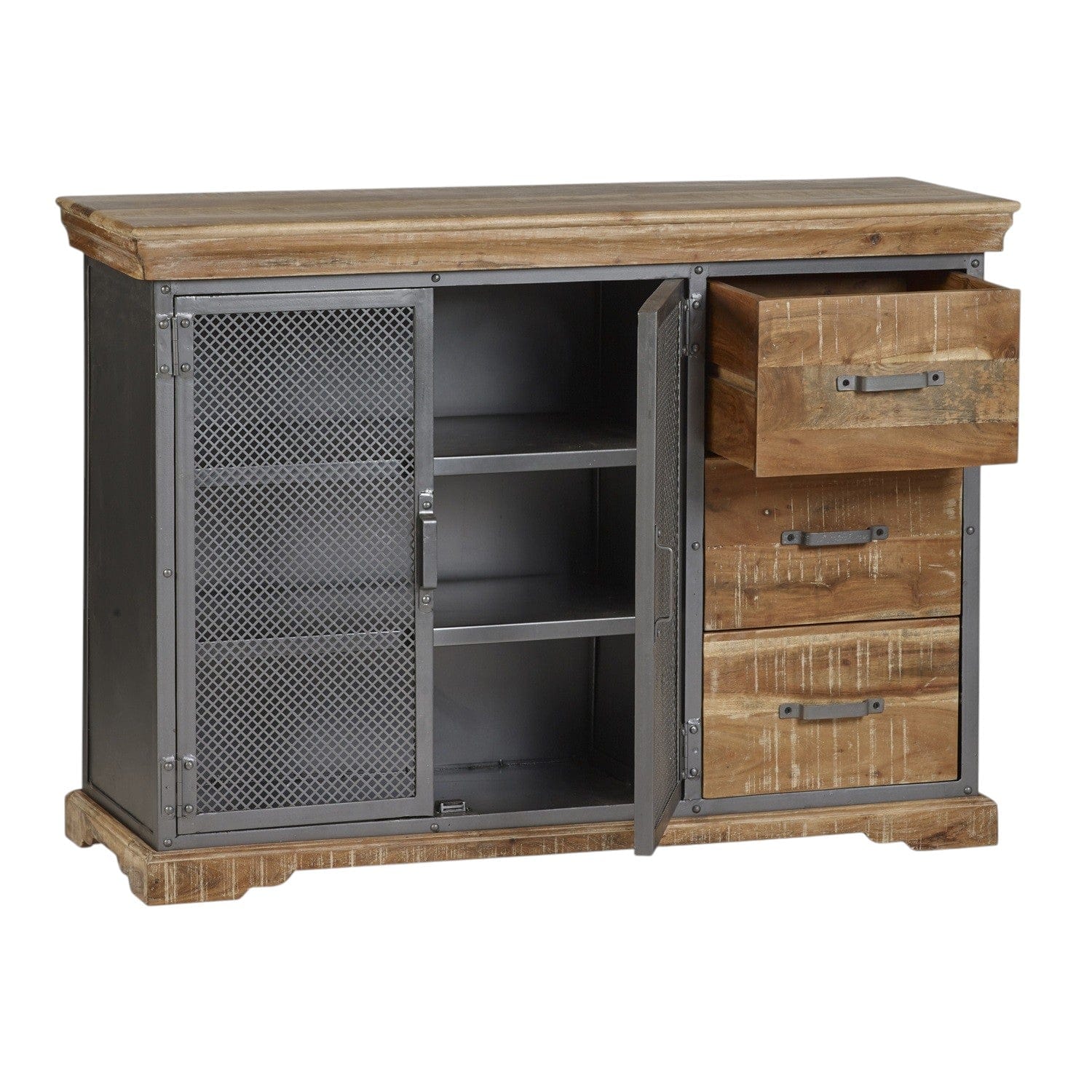 Cork Industrial Wood & Metal 3 Drawer 125cm Sideboard