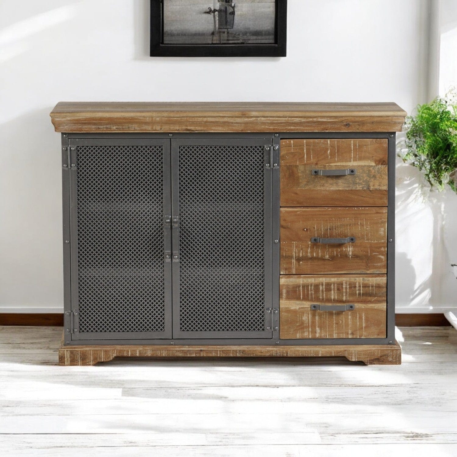 Cork Industrial Wood & Metal 3 Drawer 125cm Sideboard
