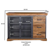 Cork Industrial Wood & Metal 3 Drawer 125cm Sideboard