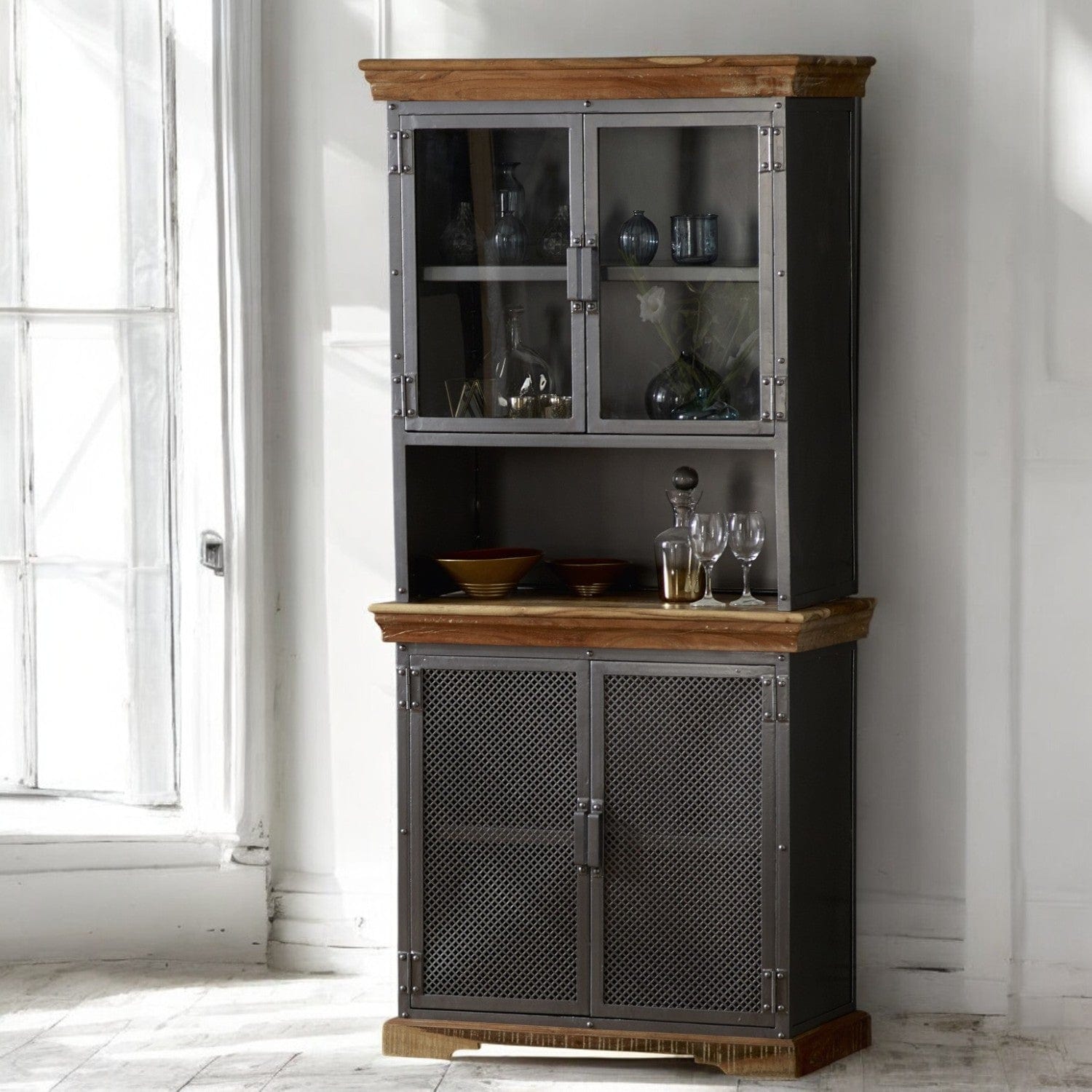 Cork Industrial Wood & Metal 85cm Sideboard Hutch (Top Only)