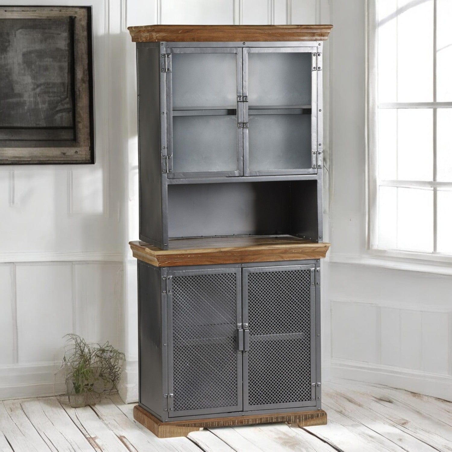 Cork Industrial Wood & Metal 85cm Sideboard Hutch (Top Only)