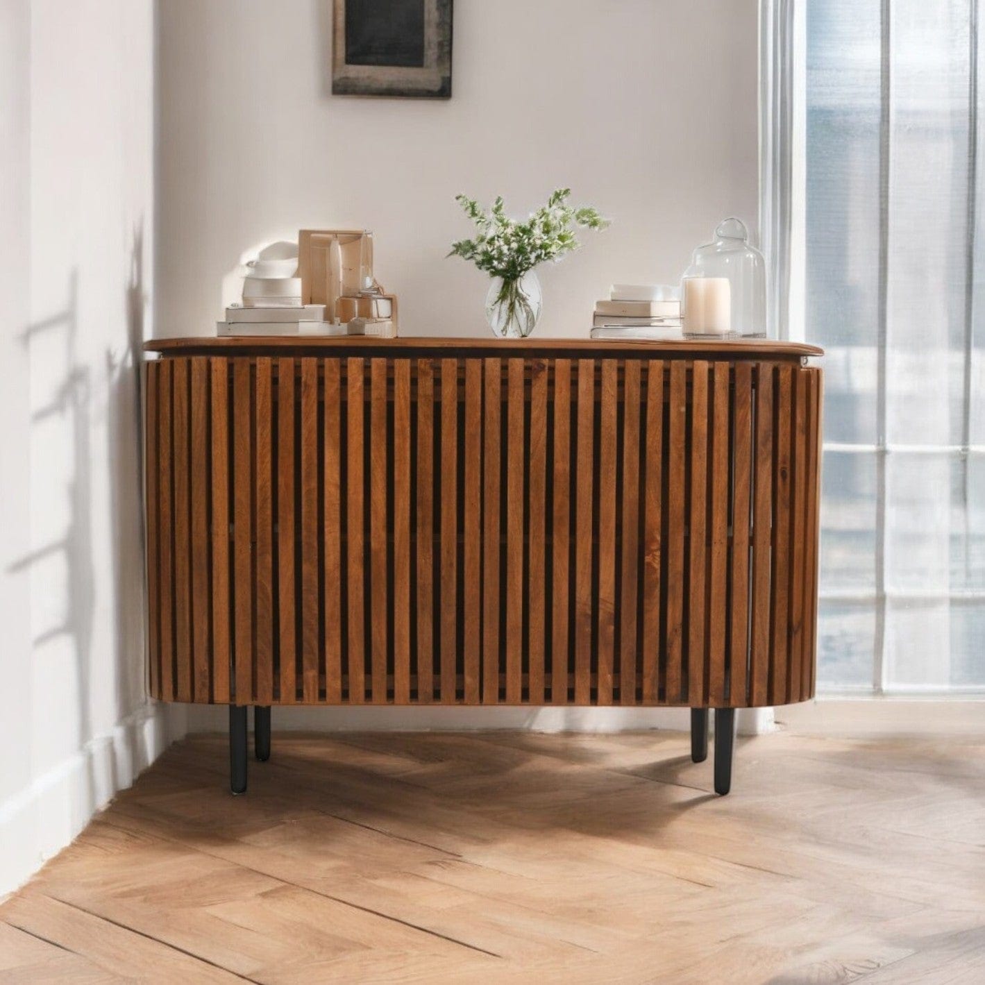 Glenariff Wooden Slatted 2 Doors 135cm Sideboard