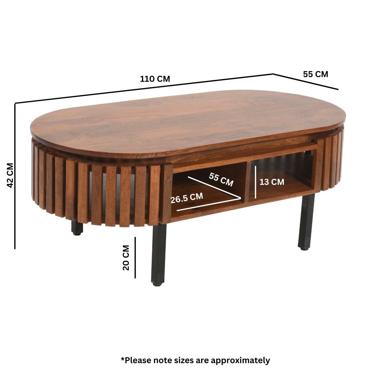 Glenariff Wooden Slatted Rectangular Coffee Table