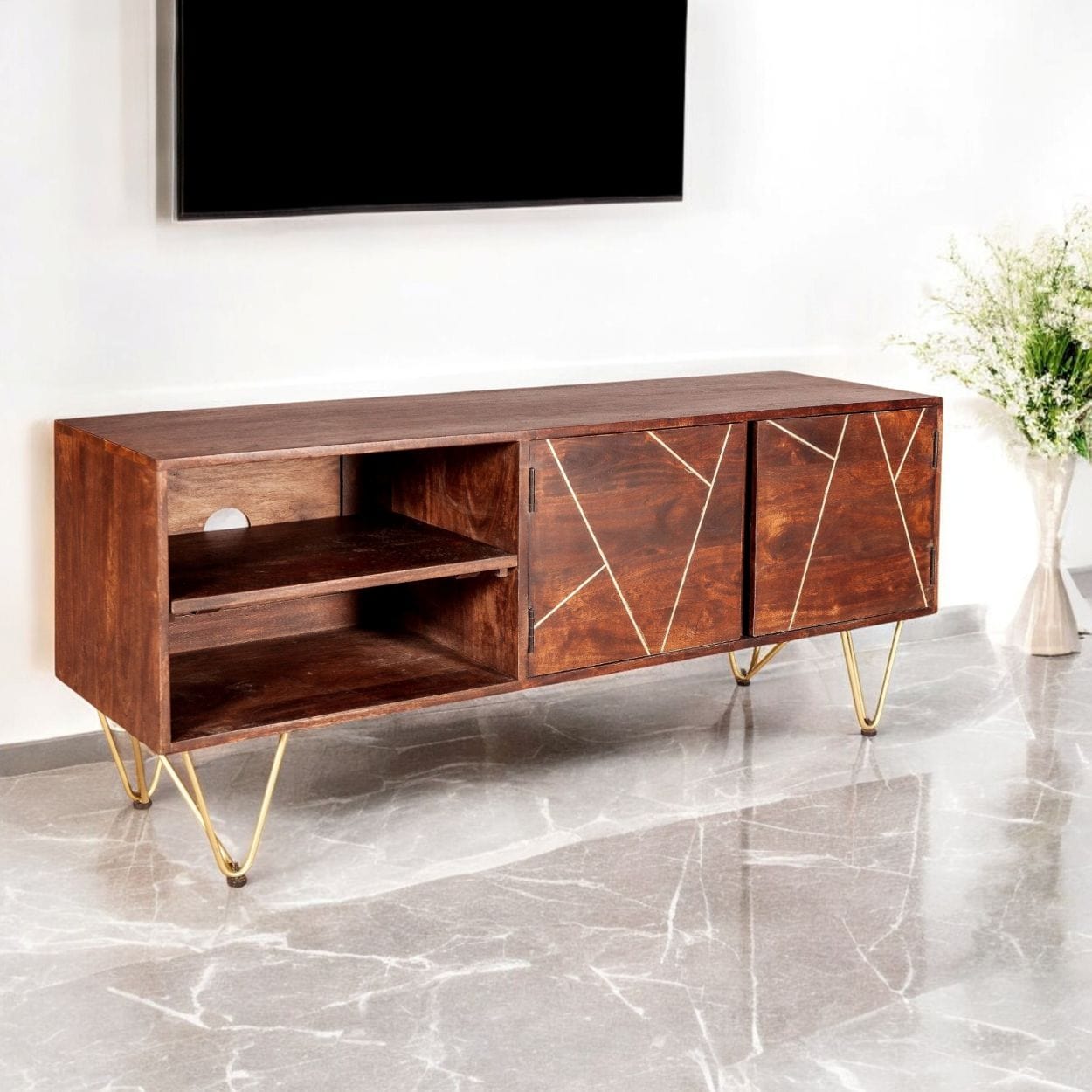 Limerick 140cm Wooden Dark Gold TV Media Unit