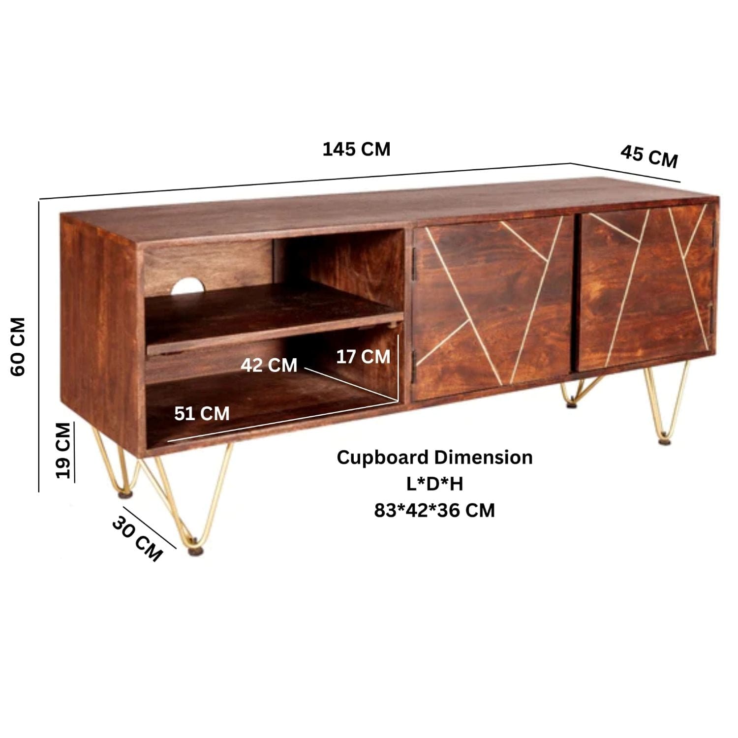 Limerick 140cm Wooden Dark Gold TV Media Unit