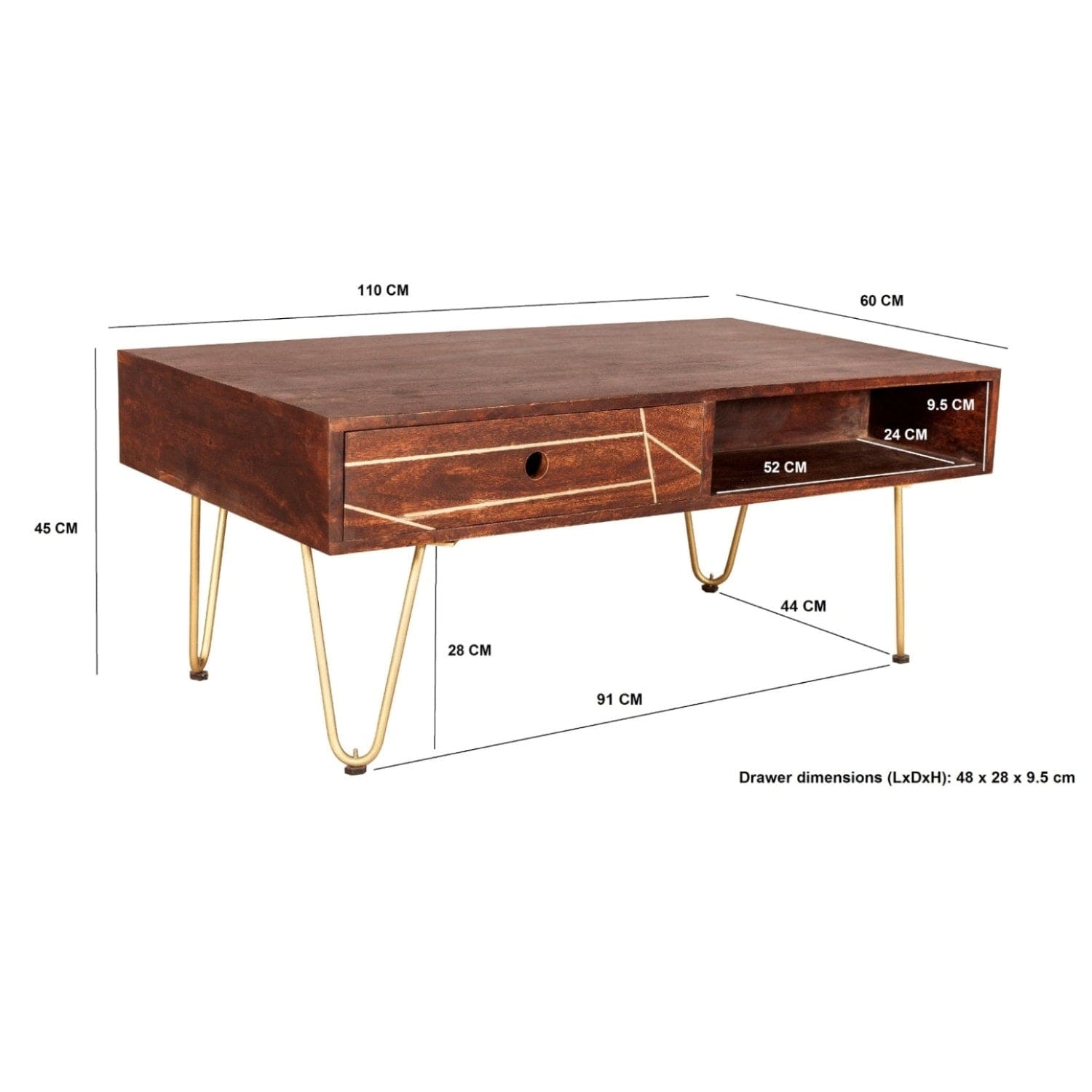 Limerick Wooden Dark Gold 1 Drawer Coffee Table