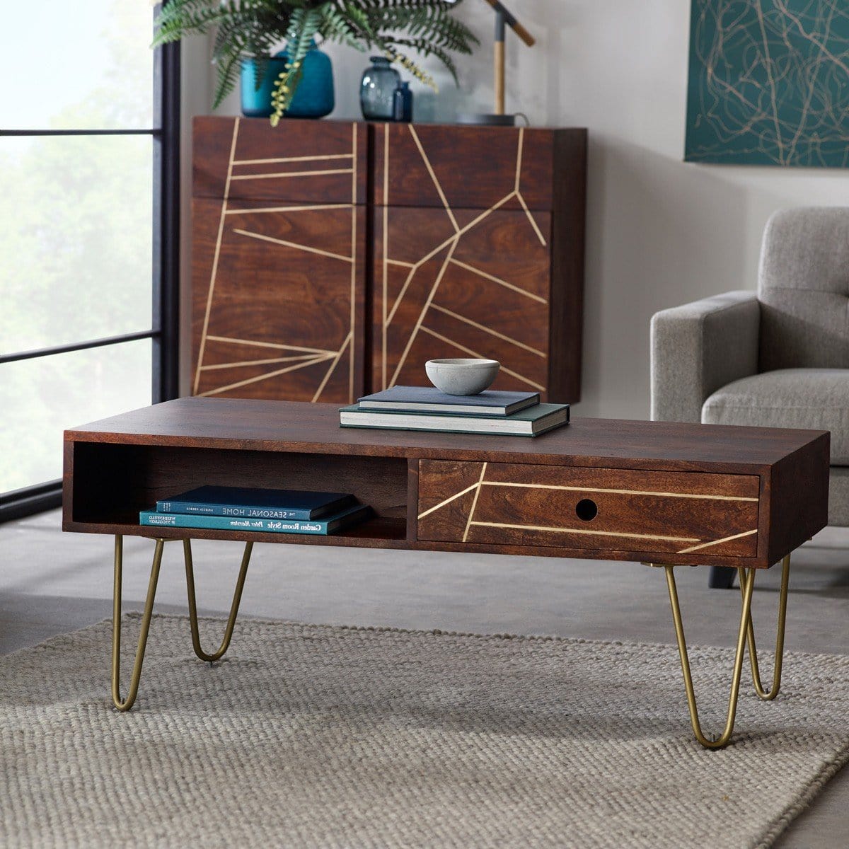 Limerick Wooden Dark Gold 1 Drawer Coffee Table