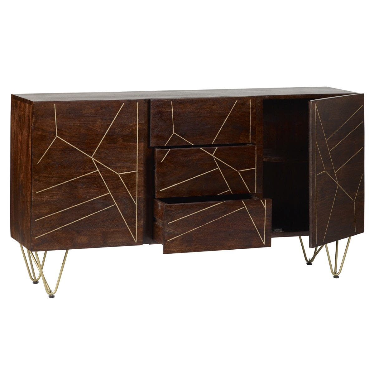 Limerick Wooden Dark Gold 3 Drawers & 2 Doors 160cm Sideboard