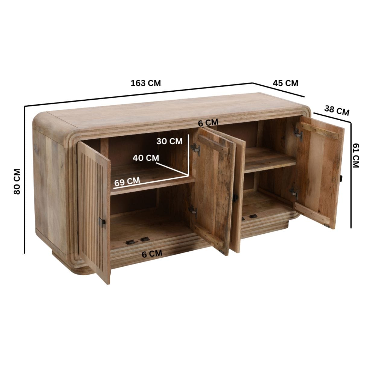 Prehen Wooden 4 Doors 165cm Sideboard
