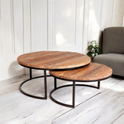 Sligo Industrial Metal & Wood Set of 2 Round Coffee Tables