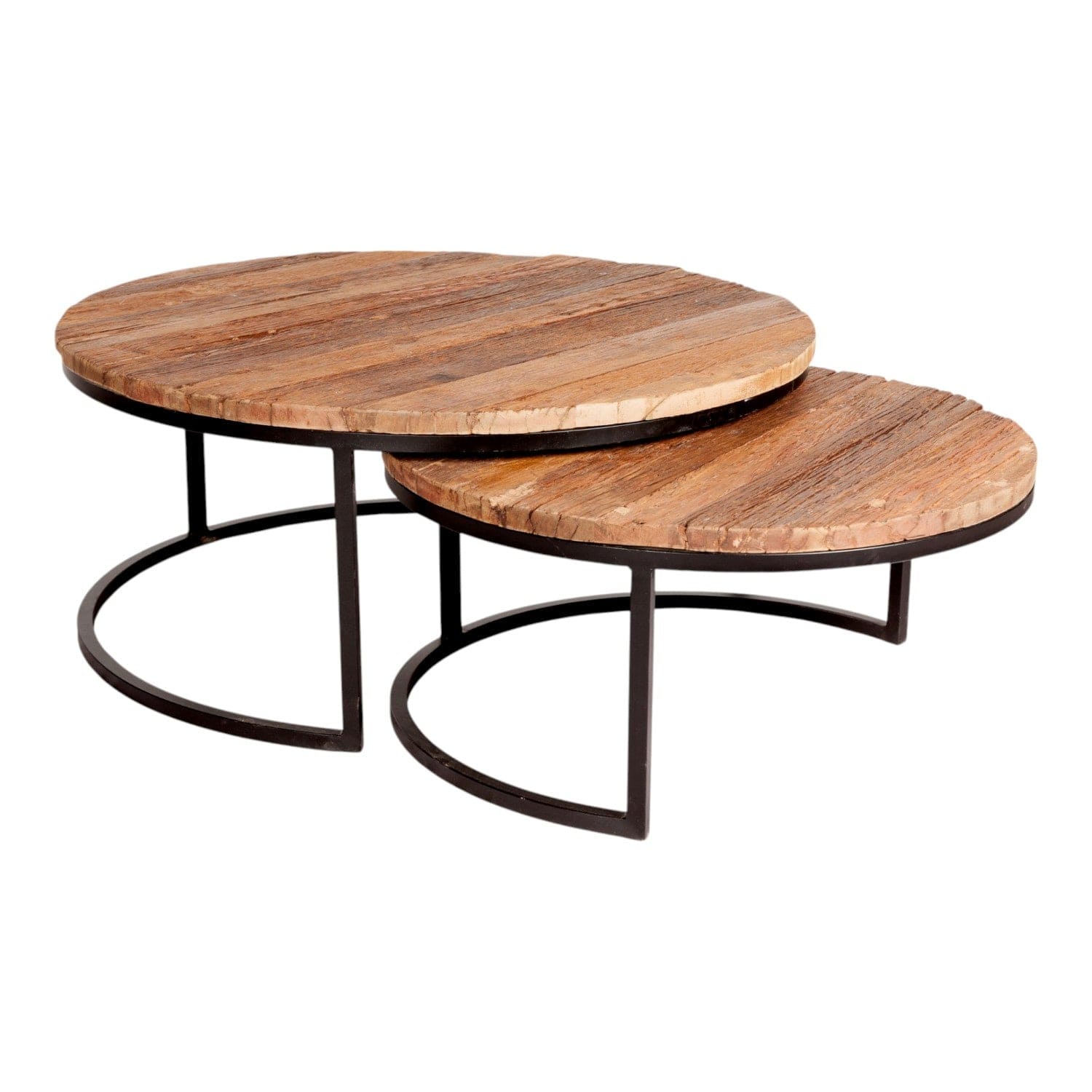 Sligo Industrial Metal & Wood Set of 2 Round Coffee Tables