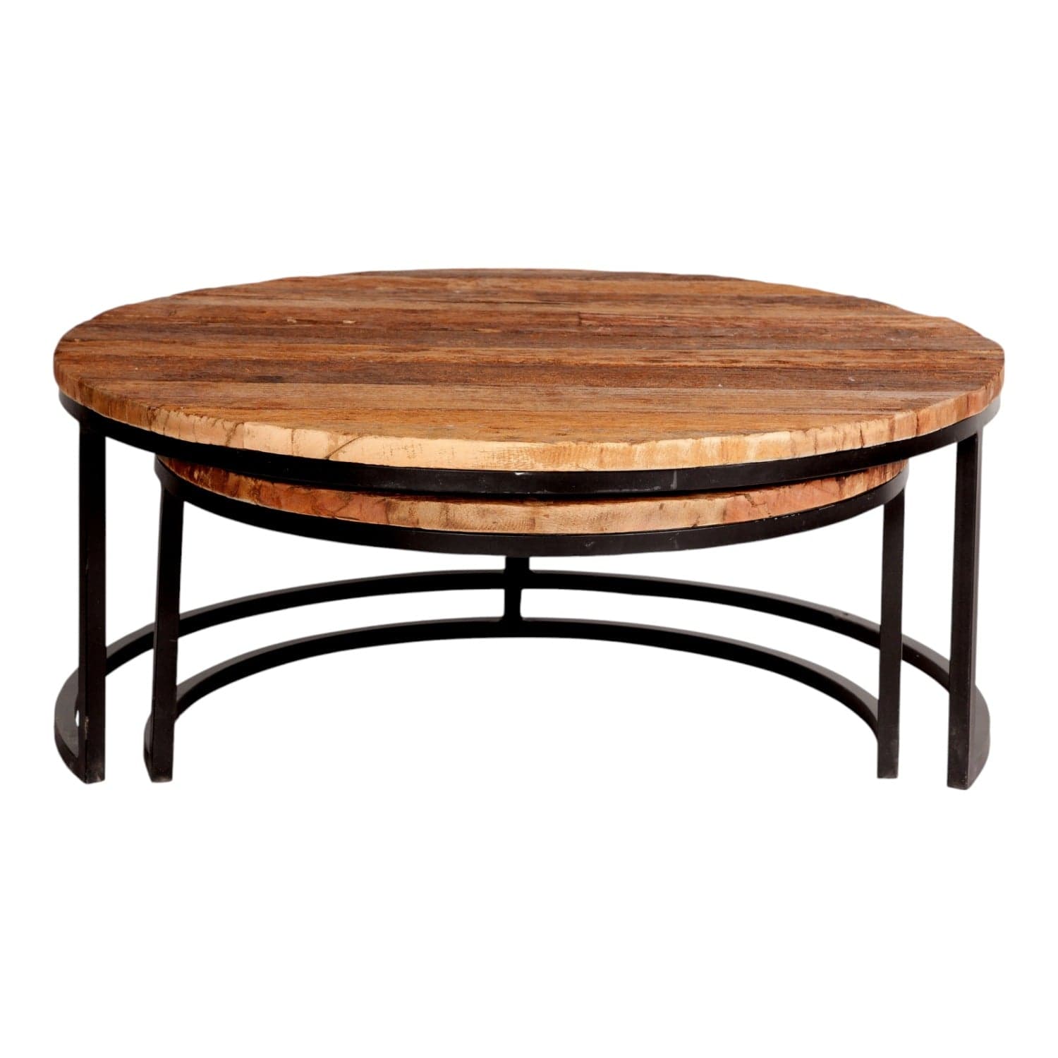 Sligo Industrial Metal & Wood Set of 2 Round Coffee Tables